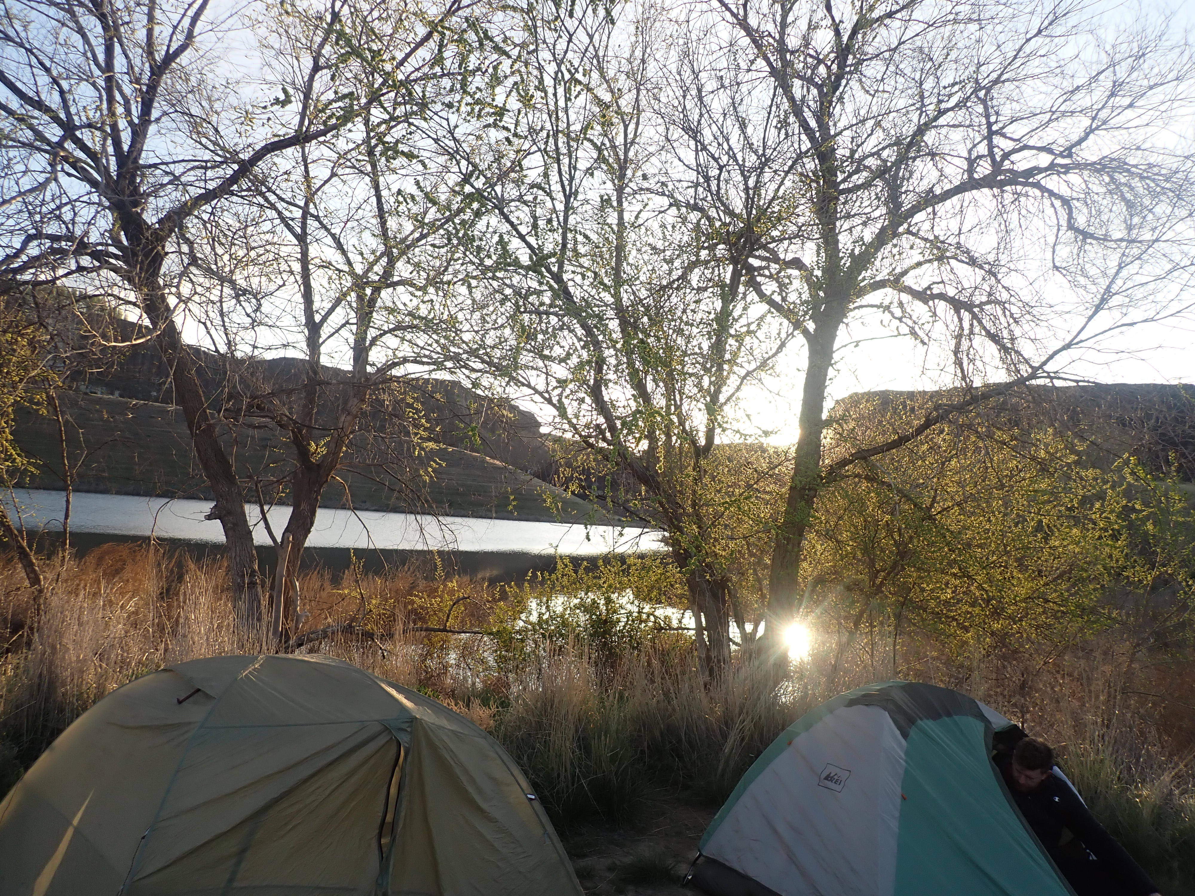 Our camp site, nestled in trees on the shore of Ancient Lake.